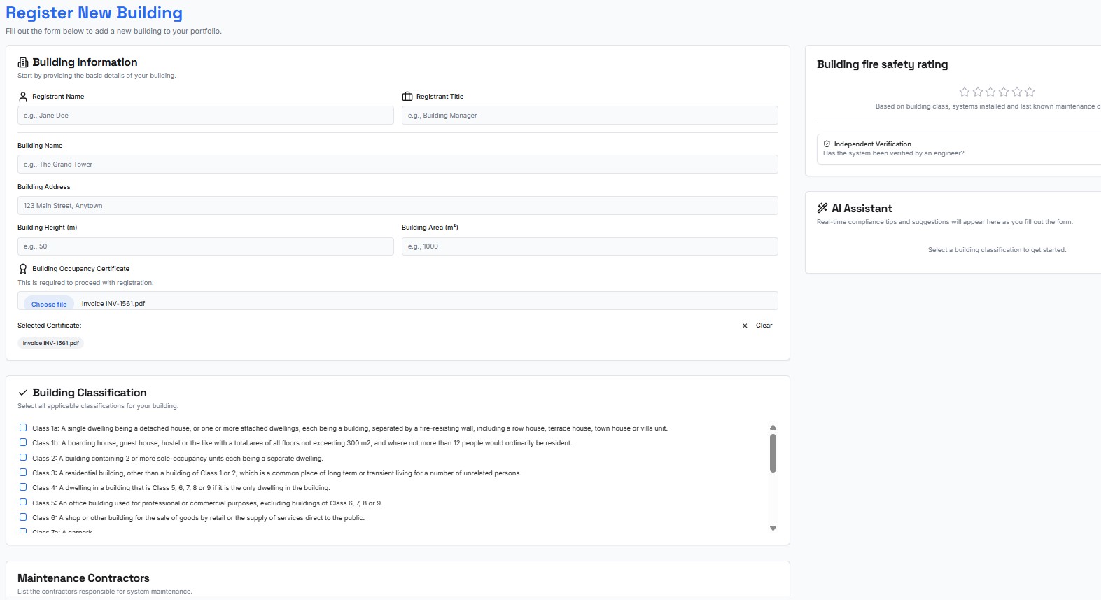 New Building Register Form Snippet